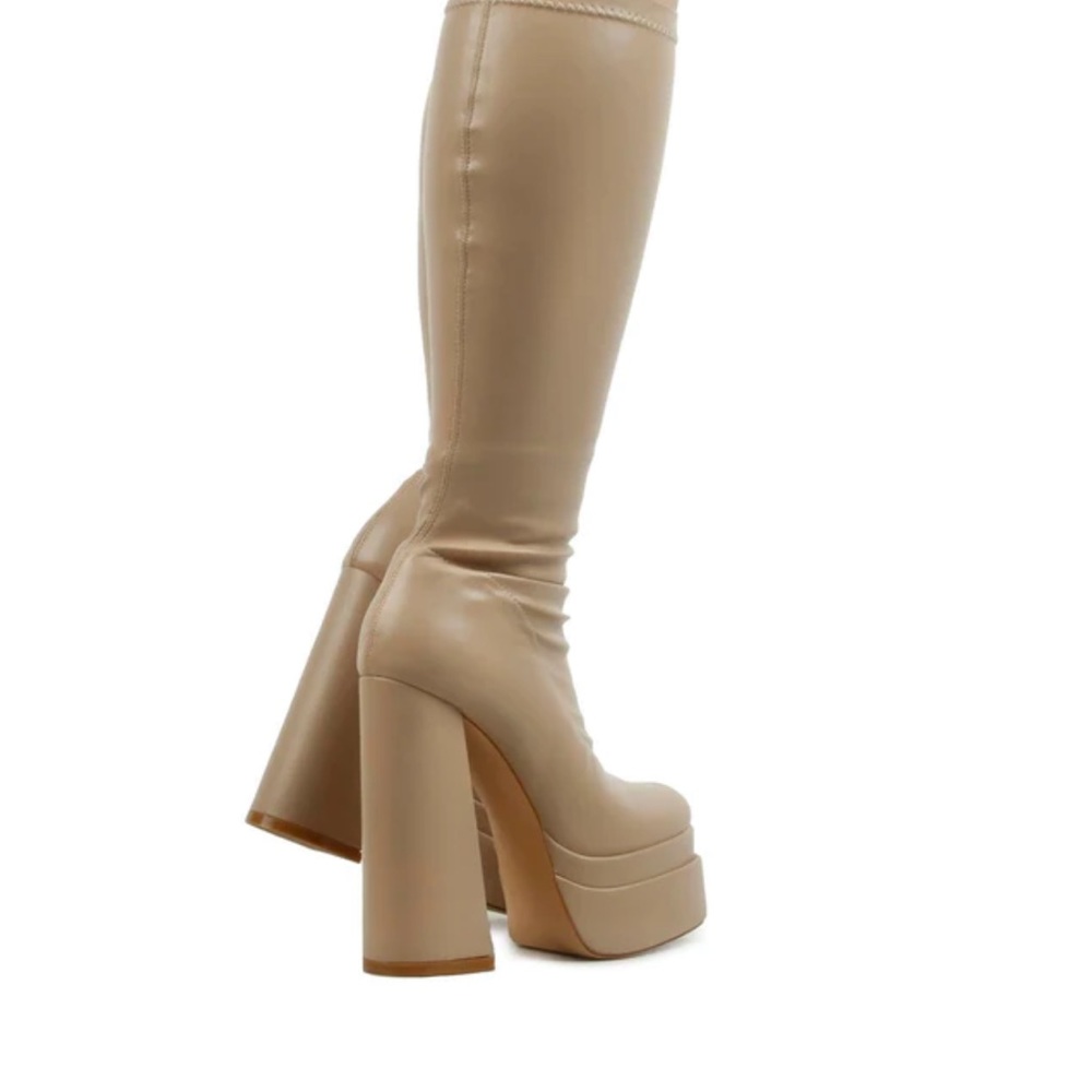 never worn, tan, leather, platform boots